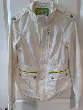 Free People White Utility Jacket with Yellow Zip Accents